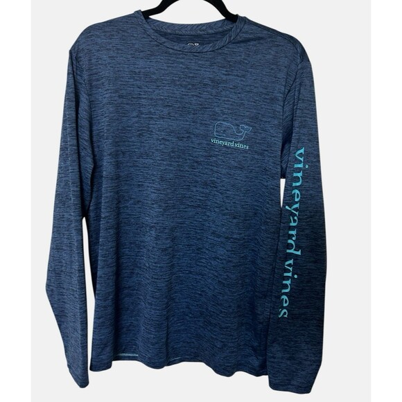 Vineyard Vines Performance Mens Heather Blue Whale Long Sleeve Pullover Shirts - Picture 1 of 10